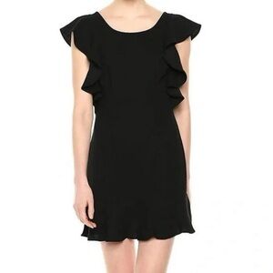 BCBG Women’s Ruffle Deep V-Back Flounce Hem Sleeveless Black Mini Dress Size 6